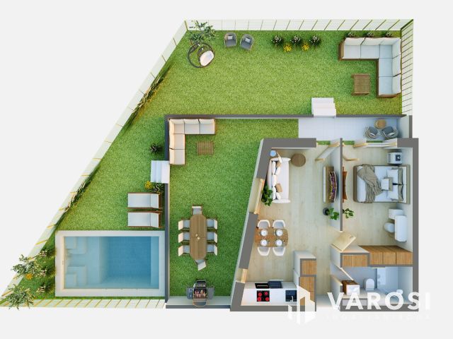 Modern földszinti lakás saját kerttel