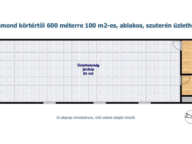 Móricz Zs. körtértől 600 m-re 100 m2-es szuterén üzlet kiadó
