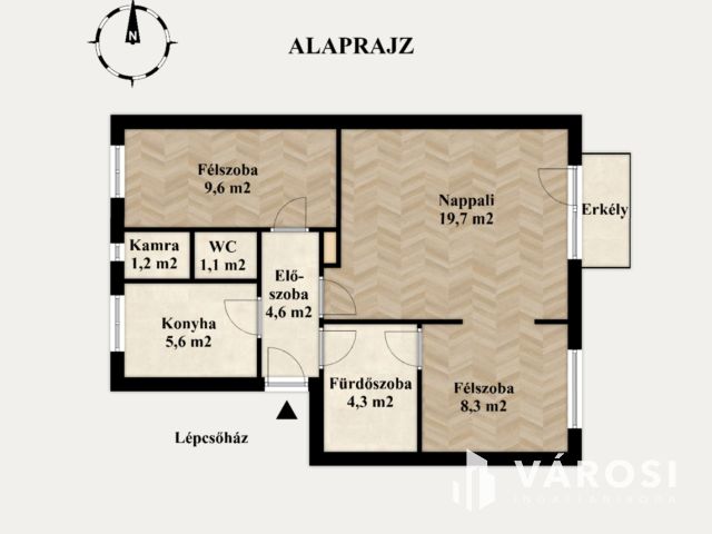 Első emeleti, világos, 1+2 félszobás, világos lakás